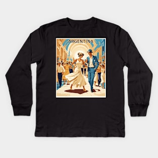 Street Tango Dancing Argentina Vintage Tourism Poster Kids Long Sleeve T-Shirt